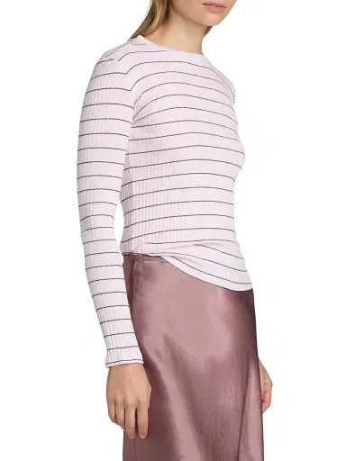 Vince Women's Striped Cotton T-Shirt - Slipper Rose Combo - Size XXS | Thumbnail 4 Vince Women's Striped Cotton T-Shirt - Slipper Rose Combo - Size XXS | Thumbnail 4