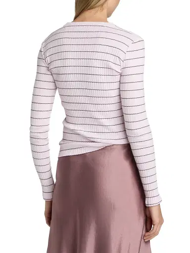 Vince Women's Striped Cotton T-Shirt - Slipper Rose Combo - Size XXS | Thumbnail 5 Vince Women's Striped Cotton T-Shirt - Slipper Rose Combo - Size XXS | Thumbnail 5