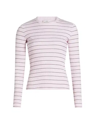 Vince Women's Striped Cotton T-Shirt - Slipper Rose Combo - Size XXS | Thumbnail 1 Vince Women's Striped Cotton T-Shirt - Slipper Rose Combo - Size XXS | Thumbnail 1