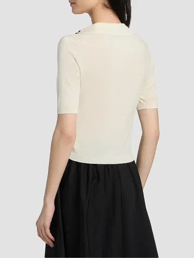 Vince Women's Tipped Cotton-Cashmere Knit Polo Top - Off White Ink | Thumbnail 5 Vince Women's Tipped Cotton-Cashmere Knit Polo Top - Off White Ink | Thumbnail 5