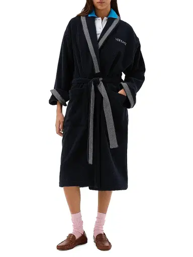 Versace Men's Jacquard Medusa Terry Robe - Blue White | Thumbnail 2 Versace Men's Jacquard Medusa Terry Robe - Blue White | Thumbnail 2
