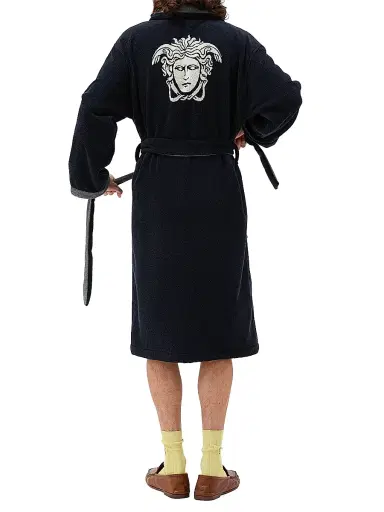 Versace Men's Jacquard Medusa Terry Robe - Blue White | Thumbnail 3 Versace Men's Jacquard Medusa Terry Robe - Blue White | Thumbnail 3