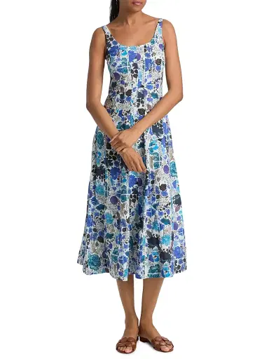 Ro's Garden Women's Camillie Floral Cotton Midi-Dress - Blue Heran - Size XL | Thumbnail 2 Ro's Garden Women's Camillie Floral Cotton Midi-Dress - Blue Heran - Size XL | Thumbnail 2