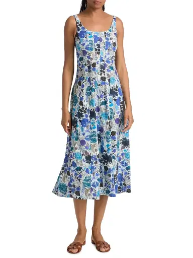 Ro's Garden Women's Camillie Floral Cotton Midi-Dress - Blue Heran - Size XL | Thumbnail 3 Ro's Garden Women's Camillie Floral Cotton Midi-Dress - Blue Heran - Size XL | Thumbnail 3