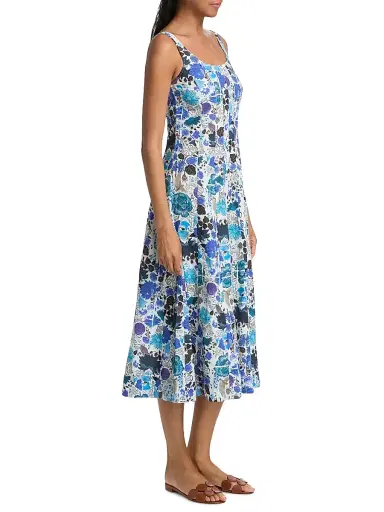 Ro's Garden Women's Camillie Floral Cotton Midi-Dress - Blue Heran - Size XL | Thumbnail 4 Ro's Garden Women's Camillie Floral Cotton Midi-Dress - Blue Heran - Size XL | Thumbnail 4