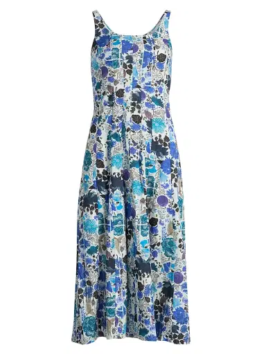 Ro's Garden Women's Camillie Floral Cotton Midi-Dress - Blue Heran - Size XL | Thumbnail 1 Ro's Garden Women's Camillie Floral Cotton Midi-Dress - Blue Heran - Size XL | Thumbnail 1