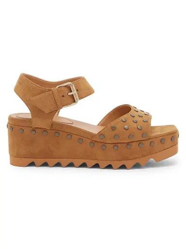 Stella McCartney Women's Elyse Studded Faux-Suede Platform Sandals - Brandy | Thumbnail 1 Stella McCartney Women's Elyse Studded Faux-Suede Platform Sandals - Brandy | Thumbnail 1
