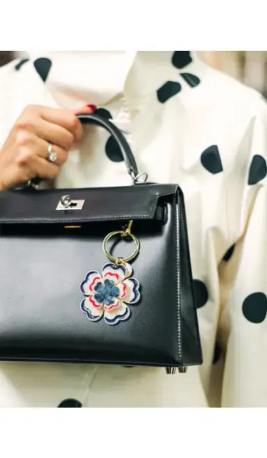 Solar Eclipse Hand-Painted Americana Flower Bag Charm & Keychain | Thumbnail 2 Solar Eclipse Hand-Painted Americana Flower Bag Charm & Keychain | Thumbnail 2