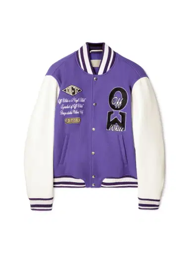 Off-White Time Leather/Wool Varsity Jacket | Thumbnail 1 Off-White Time Leather/Wool Varsity Jacket | Thumbnail 1
