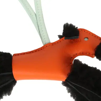 HERMÈS Hermes Budy Bag Charm Black, Feu and Vert Peppermint Milo Lambskin and Merino Wool | Thumbnail 4 HERMÈS Hermes Budy Bag Charm Black, Feu and Vert Peppermint Milo Lambskin and Merino Wool | Thumbnail 4