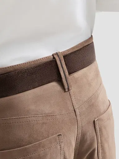 Brunello Cucinelli Women's Suede Baggy Trousers with Monili | Thumbnail 4 Brunello Cucinelli Women's Suede Baggy Trousers with Monili | Thumbnail 4