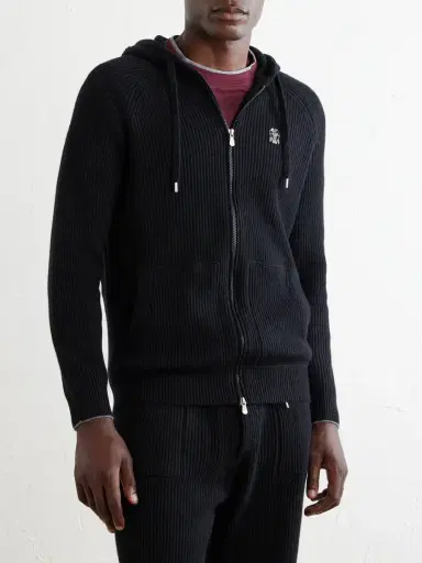 Brunello Cucinelli Logo-Embroidered Ribbed Cashmere Zip-Up Hoodie - Men | Thumbnail 3 Brunello Cucinelli Logo-Embroidered Ribbed Cashmere Zip-Up Hoodie - Men | Thumbnail 3