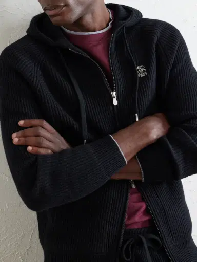 Brunello Cucinelli Logo-Embroidered Ribbed Cashmere Zip-Up Hoodie - Men | Thumbnail 5 Brunello Cucinelli Logo-Embroidered Ribbed Cashmere Zip-Up Hoodie - Men | Thumbnail 5