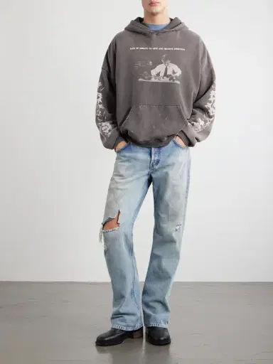 Enfants Riches Déprimés Head Against The Bars Distressed Printed Cotton-Jersey Hoodie - Men | Thumbnail 2 Enfants Riches Déprimés Head Against The Bars Distressed Printed Cotton-Jersey Hoodie - Men | Thumbnail 2