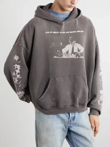 Enfants Riches Déprimés Head Against The Bars Distressed Printed Cotton-Jersey Hoodie - Men | Thumbnail 3 Enfants Riches Déprimés Head Against The Bars Distressed Printed Cotton-Jersey Hoodie - Men | Thumbnail 3