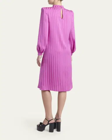 Valentino Garavani V-Logo Striped Silk Puff-Sleeve Shift Dress | Thumbnail 3 Valentino Garavani V-Logo Striped Silk Puff-Sleeve Shift Dress | Thumbnail 3