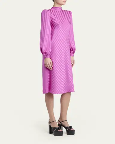 Valentino Garavani V-Logo Striped Silk Puff-Sleeve Shift Dress | Thumbnail 4 Valentino Garavani V-Logo Striped Silk Puff-Sleeve Shift Dress | Thumbnail 4