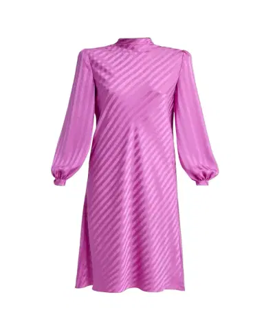 Valentino Garavani V-Logo Striped Silk Puff-Sleeve Shift Dress | Thumbnail 1 Valentino Garavani V-Logo Striped Silk Puff-Sleeve Shift Dress | Thumbnail 1