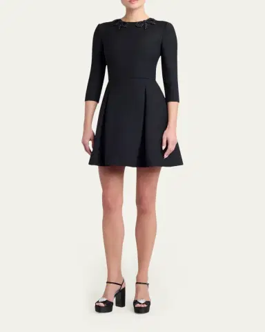 Valentino Garavani Long-Sleeve Embroidered Bow Mini Dress | Thumbnail 2 Valentino Garavani Long-Sleeve Embroidered Bow Mini Dress | Thumbnail 2