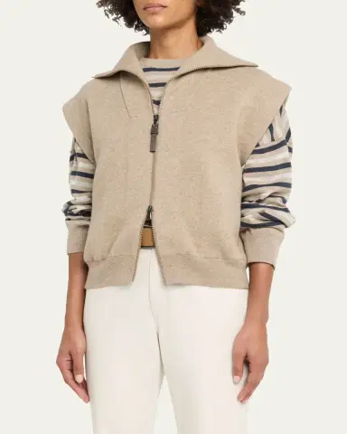 Brunello Cucinelli Sleeveless Cashmere Zip Cardigan | Thumbnail 4 Brunello Cucinelli Sleeveless Cashmere Zip Cardigan | Thumbnail 4