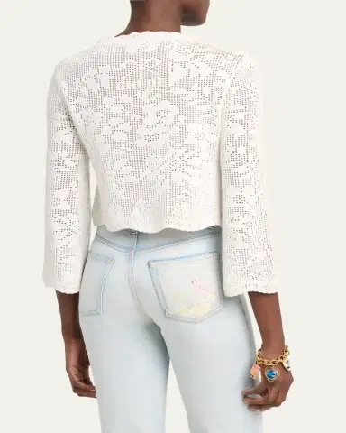 Chloé Scalloped Cotton Pointelle-Knit Cardigan | Thumbnail 3 Chloé Scalloped Cotton Pointelle-Knit Cardigan | Thumbnail 3