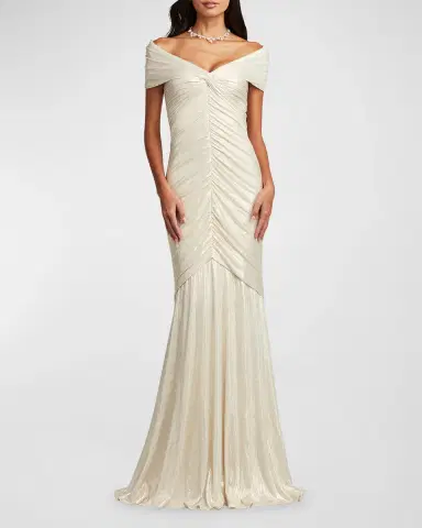 Tadashi Shoji Ruched Off-Shoulder Shimmer Jersey Gown | Thumbnail 3 Tadashi Shoji Ruched Off-Shoulder Shimmer Jersey Gown | Thumbnail 3