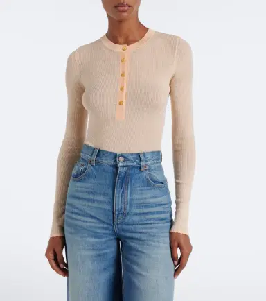 Chloé Chloé Ribbed-knit silk-trimmed wool Henley shirt | Thumbnail 2 Chloé Chloé Ribbed-knit silk-trimmed wool Henley shirt | Thumbnail 2
