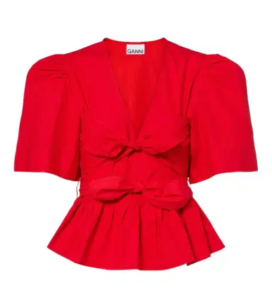 Ganni Bow-detail cotton poplin blouse | Thumbnail 1 Ganni Bow-detail cotton poplin blouse | Thumbnail 1
