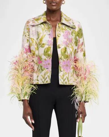 Libertine Dianthus Jacquard Feather-Trim Single-Breasted Jacket | Thumbnail 4 Libertine Dianthus Jacquard Feather-Trim Single-Breasted Jacket | Thumbnail 4