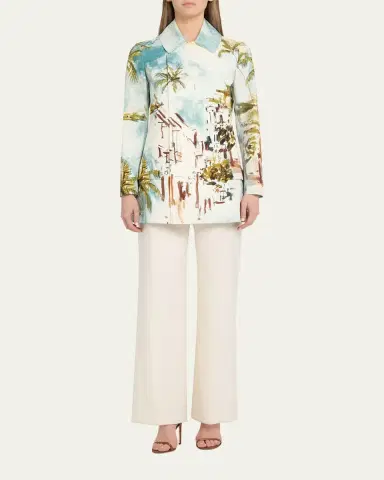 Oscar de la Renta Long-Sleeve Landscape-Print Double-Breasted Jacket | Thumbnail 2 Oscar de la Renta Long-Sleeve Landscape-Print Double-Breasted Jacket | Thumbnail 2