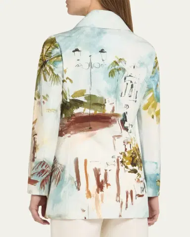 Oscar de la Renta Long-Sleeve Landscape-Print Double-Breasted Jacket | Thumbnail 3 Oscar de la Renta Long-Sleeve Landscape-Print Double-Breasted Jacket | Thumbnail 3