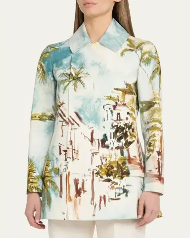 Oscar de la Renta Long-Sleeve Landscape-Print Double-Breasted Jacket | Thumbnail 4 Oscar de la Renta Long-Sleeve Landscape-Print Double-Breasted Jacket | Thumbnail 4
