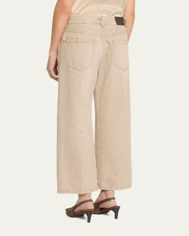 Brunello Cucinelli Check-Print Denim Straight-Leg Crop Pants | Thumbnail 3 Brunello Cucinelli Check-Print Denim Straight-Leg Crop Pants | Thumbnail 3