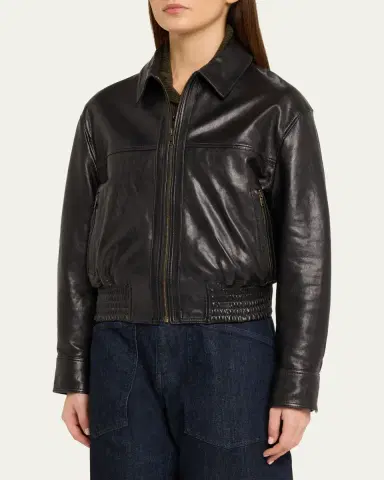 Nili Lotan Aime Zipped Leather Bomber Jacket | Thumbnail 4 Nili Lotan Aime Zipped Leather Bomber Jacket | Thumbnail 4