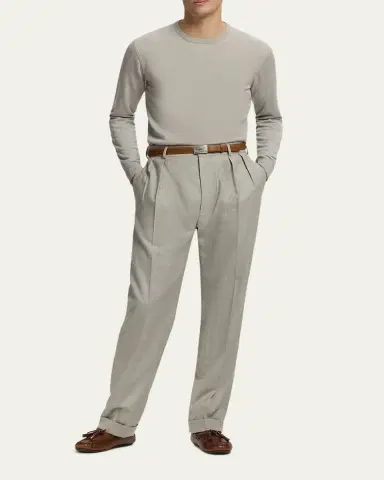 Ralph Lauren Purple Label Men's Cotton-Stretch Straight Leg Pleated Trousers | Thumbnail 2 Ralph Lauren Purple Label Men's Cotton-Stretch Straight Leg Pleated Trousers | Thumbnail 2