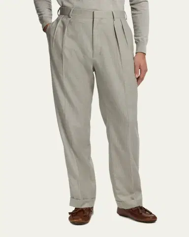 Ralph Lauren Purple Label Men's Cotton-Stretch Straight Leg Pleated Trousers | Thumbnail 4 Ralph Lauren Purple Label Men's Cotton-Stretch Straight Leg Pleated Trousers | Thumbnail 4