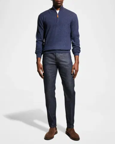 Neiman Marcus Men's Wool-Cashmere 1/4-Zip Sweater | Thumbnail 2 Neiman Marcus Men's Wool-Cashmere 1/4-Zip Sweater | Thumbnail 2