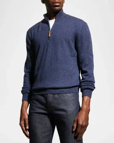 Neiman Marcus Men's Wool-Cashmere 1/4-Zip Sweater | Thumbnail 4 Neiman Marcus Men's Wool-Cashmere 1/4-Zip Sweater | Thumbnail 4