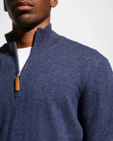Neiman Marcus Men's Wool-Cashmere 1/4-Zip Sweater | Thumbnail 5 Neiman Marcus Men's Wool-Cashmere 1/4-Zip Sweater | Thumbnail 5