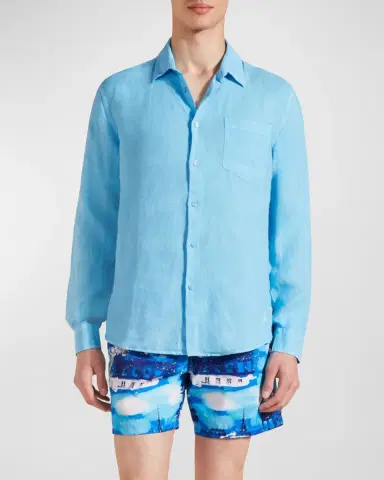 Vilebrequin Men's Caroubis Solid Linen Sport Shirt | Thumbnail 2 Vilebrequin Men's Caroubis Solid Linen Sport Shirt | Thumbnail 2