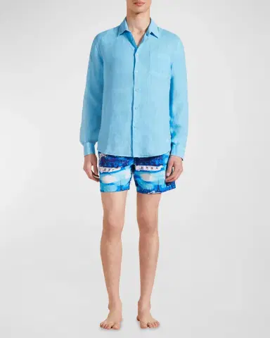 Vilebrequin Men's Caroubis Solid Linen Sport Shirt | Thumbnail 3 Vilebrequin Men's Caroubis Solid Linen Sport Shirt | Thumbnail 3