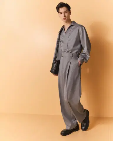 Bottega Veneta Men's Wool Chevron Pleated Wide-Leg Trousers | Thumbnail 4 Bottega Veneta Men's Wool Chevron Pleated Wide-Leg Trousers | Thumbnail 4