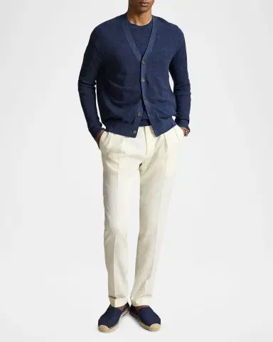 Polo Ralph Lauren Men's Relaxed Fit Piqué-Knit Linen Cardigan | Thumbnail 2 Polo Ralph Lauren Men's Relaxed Fit Piqué-Knit Linen Cardigan | Thumbnail 2