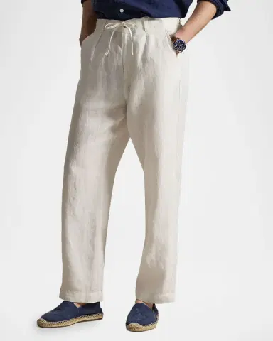 Ralph Lauren Purple Label Men's Relaxed Fit Pleated Linen Drawstring Pants | Thumbnail 4 Ralph Lauren Purple Label Men's Relaxed Fit Pleated Linen Drawstring Pants | Thumbnail 4
