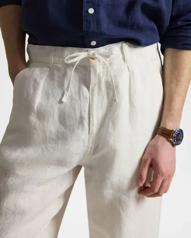 Ralph Lauren Purple Label Men's Relaxed Fit Pleated Linen Drawstring Pants | Thumbnail 5 Ralph Lauren Purple Label Men's Relaxed Fit Pleated Linen Drawstring Pants | Thumbnail 5
