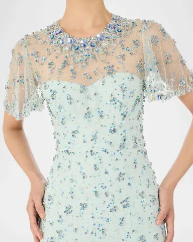 Jenny Packham Ambiance Embellished Flutter-Sleeve Trumpet Gown | Thumbnail 3 Jenny Packham Ambiance Embellished Flutter-Sleeve Trumpet Gown | Thumbnail 3