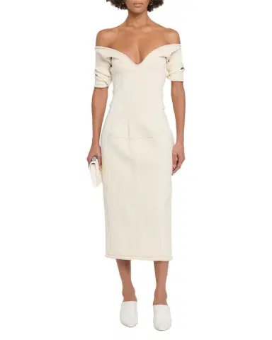 Bottega Veneta Off-The-Shoulder Midi Sweater Dress | Thumbnail 1 Bottega Veneta Off-The-Shoulder Midi Sweater Dress | Thumbnail 1