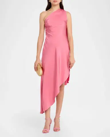 Lapointe Satin One-Shoulder Midi Dress | Thumbnail 2 Lapointe Satin One-Shoulder Midi Dress | Thumbnail 2