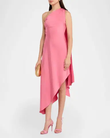 Lapointe Satin One-Shoulder Midi Dress | Thumbnail 4 Lapointe Satin One-Shoulder Midi Dress | Thumbnail 4