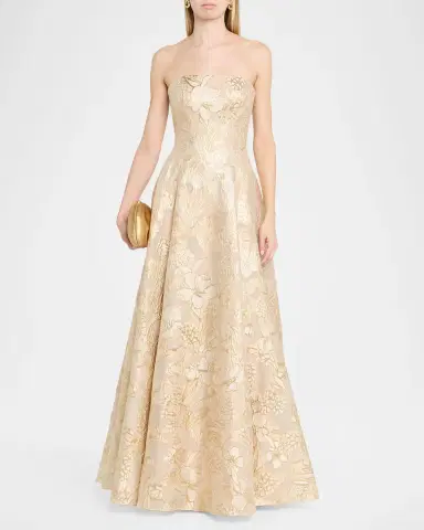 Rene Ruiz Collection Strapless Metallic Floral Jacquard Gown | Thumbnail 2 Rene Ruiz Collection Strapless Metallic Floral Jacquard Gown | Thumbnail 2